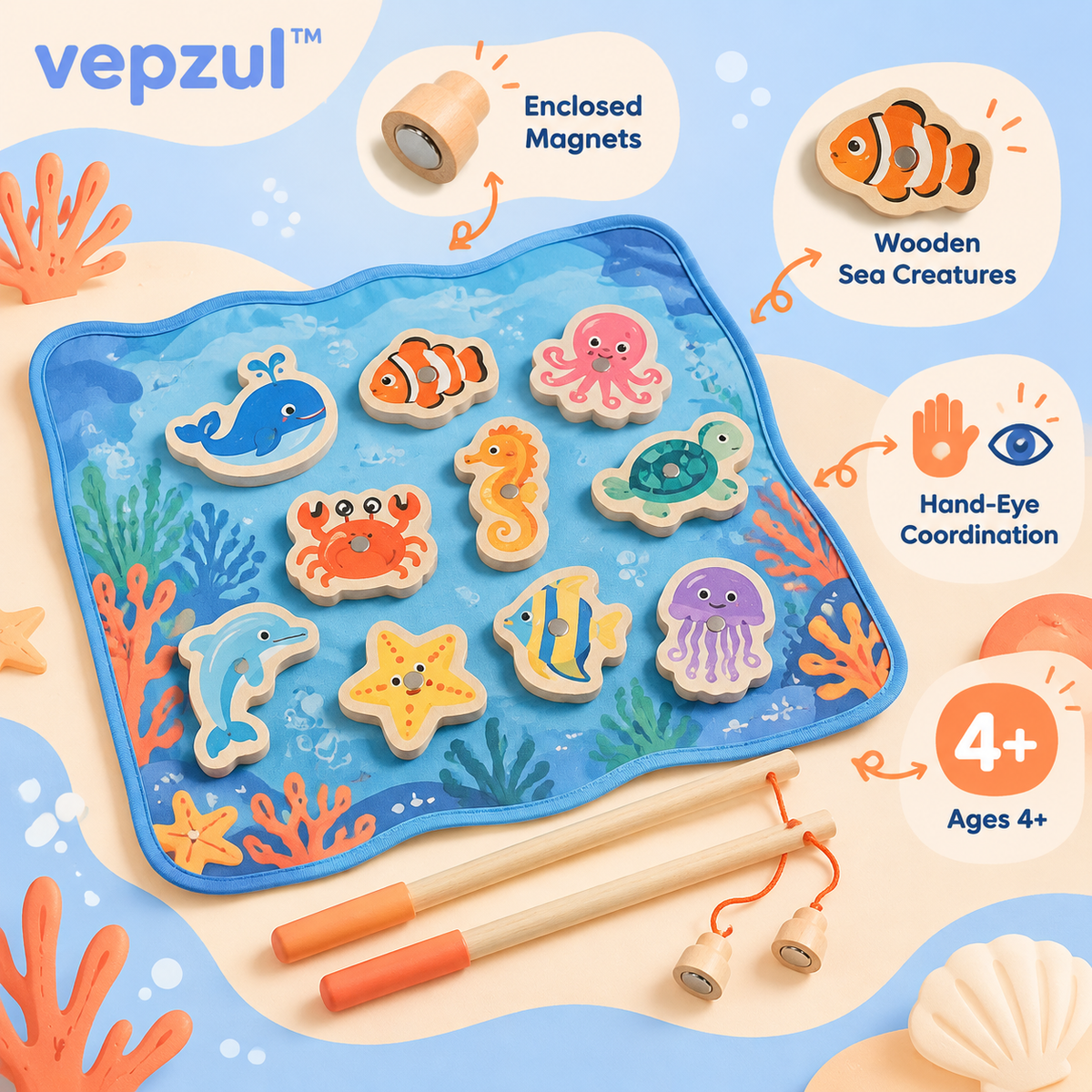 𝐯𝐞𝐩𝐳𝐮𝐥™ Coral Cove Magnetic Fishing Game Set
