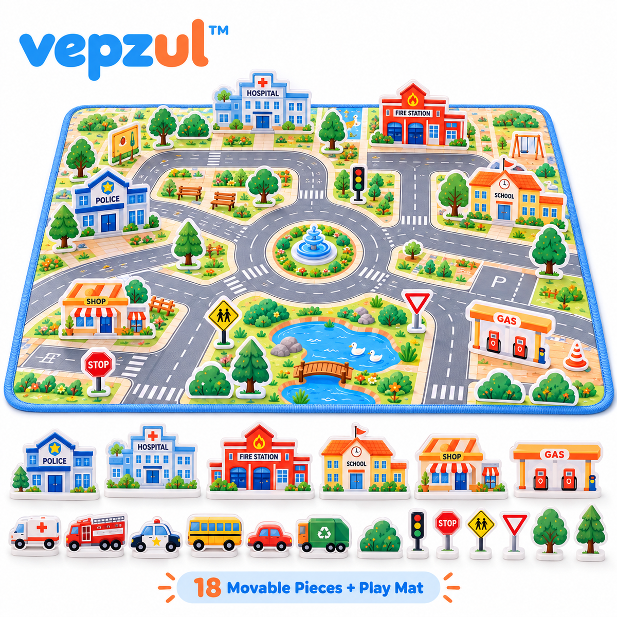 𝐯𝐞𝐩𝐳𝐮𝐥™ Paper Town Reusable Road Map Play Set