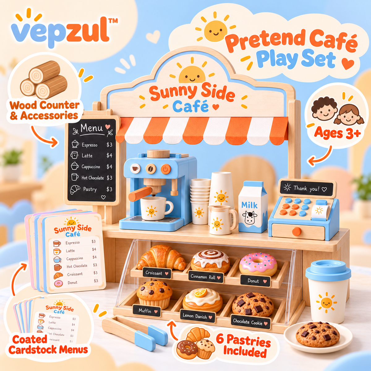 𝐯𝐞𝐩𝐳𝐮𝐥™ Sunny Side Pretend Café Play Set