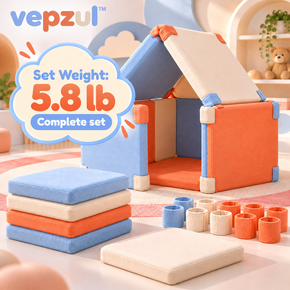 𝐯𝐞𝐩𝐳𝐮𝐥™ Shape Shift Foam Fort Builder Kit