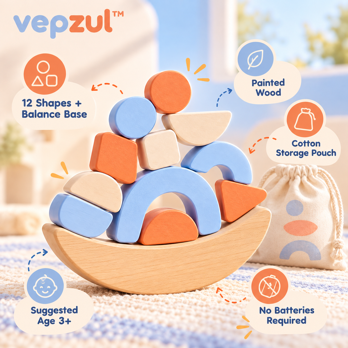 𝐯𝐞𝐩𝐳𝐮𝐥™ Color Loop Wooden Balance Stacking Toy for Kids