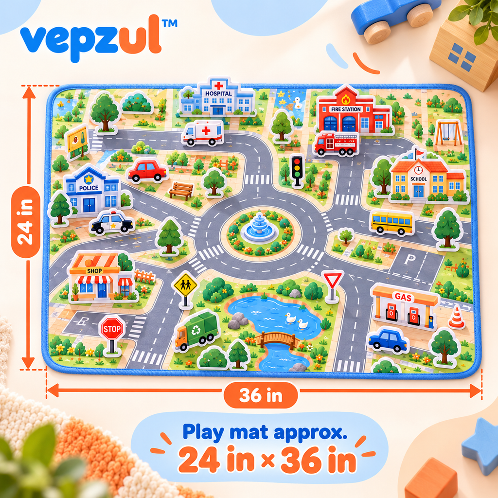 𝐯𝐞𝐩𝐳𝐮𝐥™ Paper Town Reusable Road Map Play Set