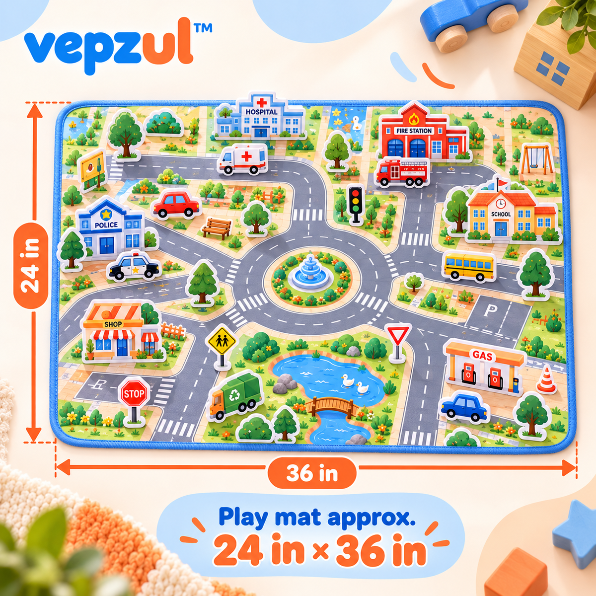 𝐯𝐞𝐩𝐳𝐮𝐥™ Paper Town Reusable Road Map Play Set