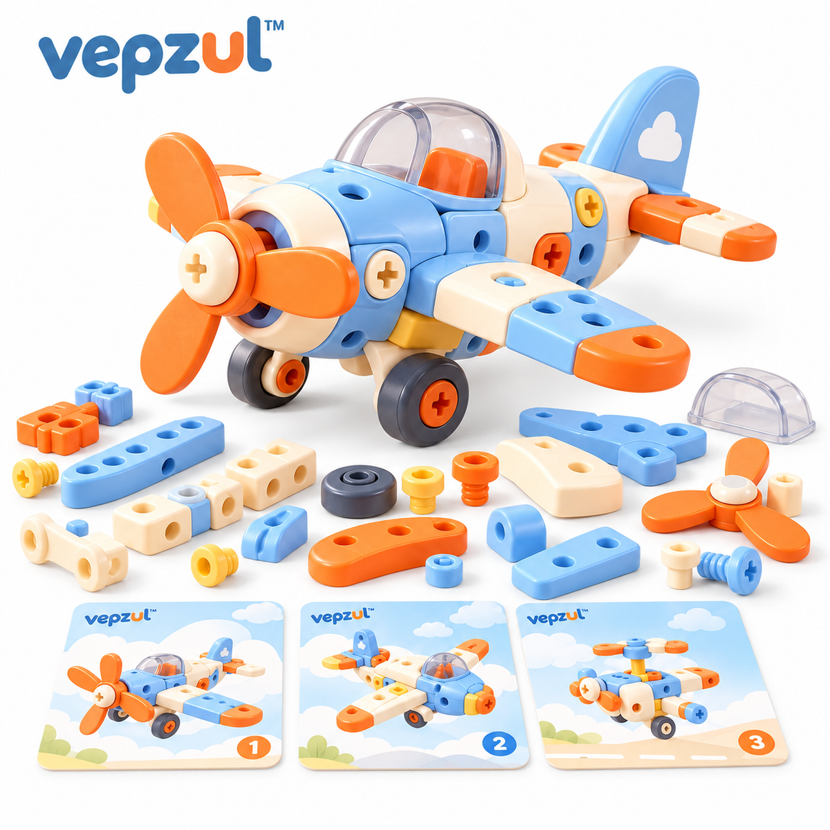 𝐯𝐞𝐩𝐳𝐮𝐥™ Skyway Interlocking Airplane Building Set
