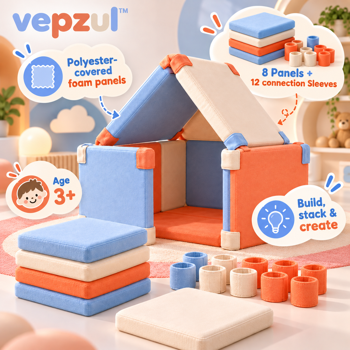 𝐯𝐞𝐩𝐳𝐮𝐥™ Shape Shift Foam Fort Builder Kit