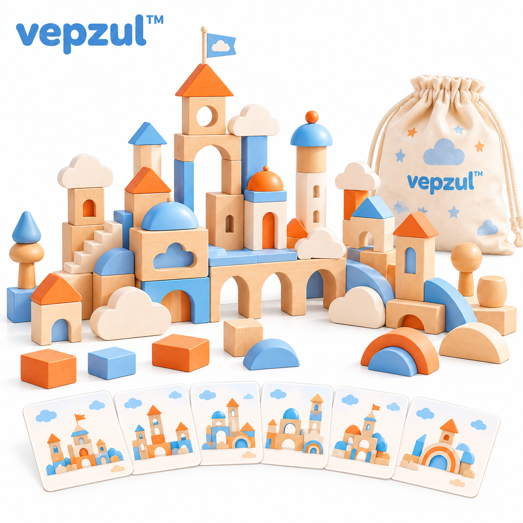 𝐯𝐞𝐩𝐳𝐮𝐥™ Cloud City Wooden Building Blocks Set