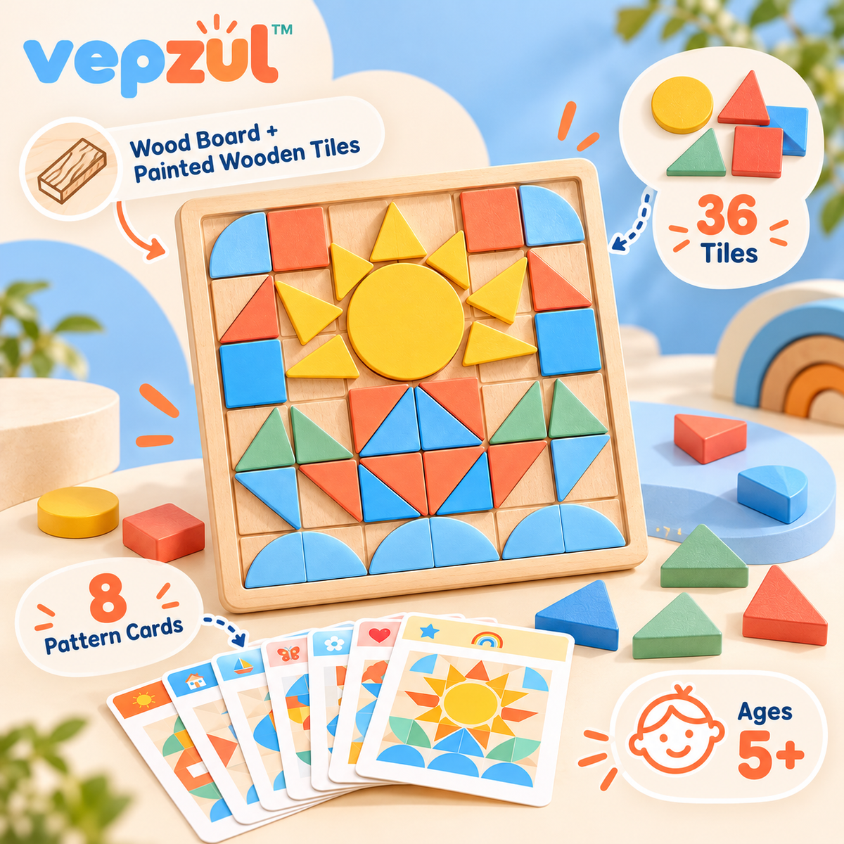 𝐯𝐞𝐩𝐳𝐮𝐥™ Pattern Pop Reusable Mosaic Tile Board