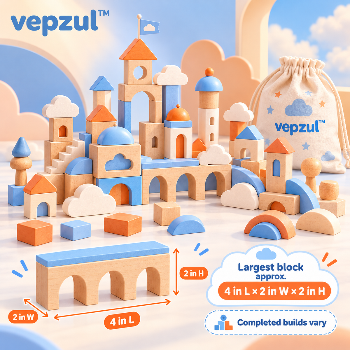 𝐯𝐞𝐩𝐳𝐮𝐥™ Cloud City Wooden Building Blocks Set
