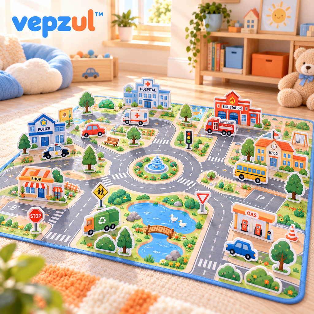 𝐯𝐞𝐩𝐳𝐮𝐥™ Paper Town Reusable Road Map Play Set
