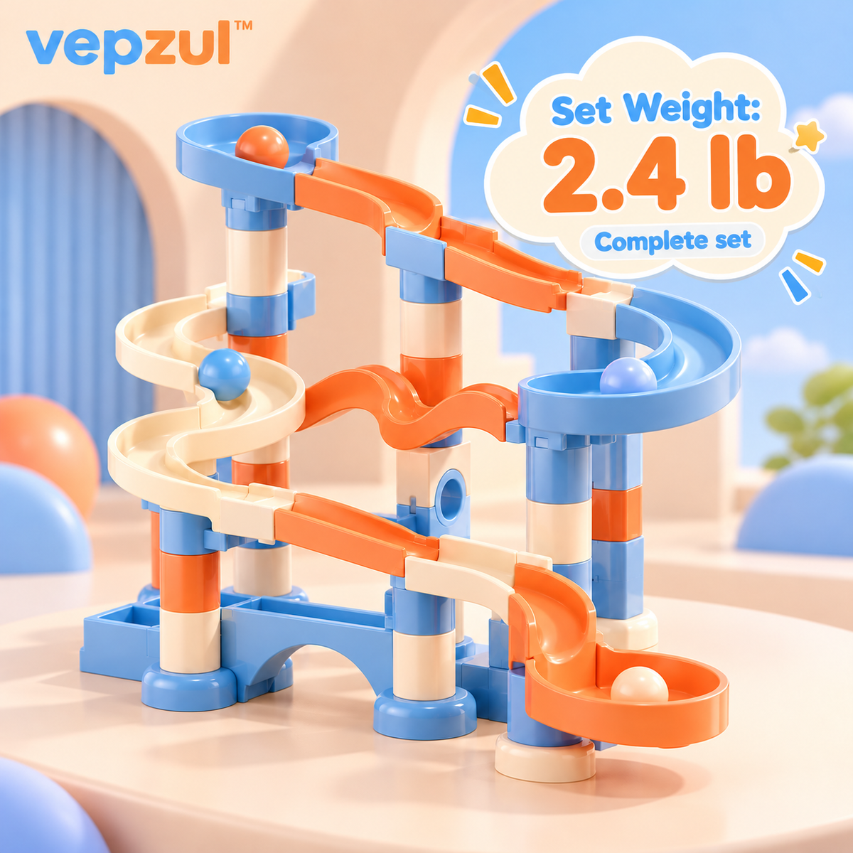 𝐯𝐞𝐩𝐳𝐮𝐥™ Twist Track Tabletop Ball Run Building Toy