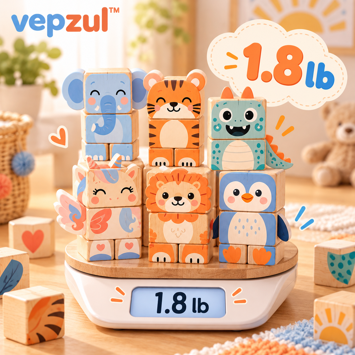 𝐯𝐞𝐩𝐳𝐮𝐥™ Mix and Match Creature Wooden Puzzle Blocks